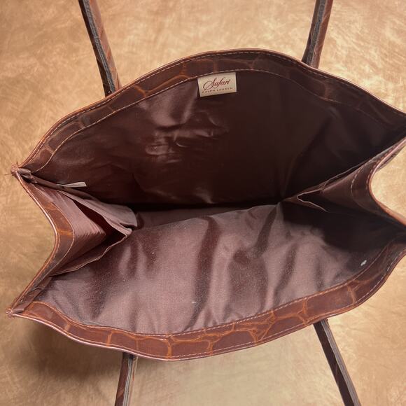 Vintage 90s Ralph Lauren Safari Faux Alligator Leather Embossed Tote Bag Boho - Picture 4 of 10